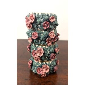 Vintage Set of 4 Floral Rose Napkin Rings Resin Cottagecore Shabby Chic Pink‎